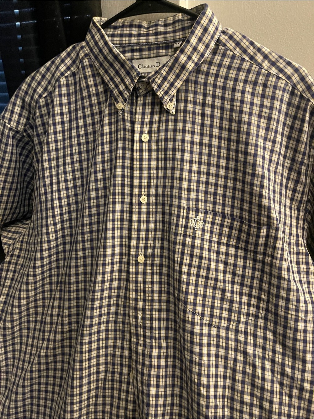 Vintage Christian Dior Monsieur SS Button-Down Plaid Shirt Sz 16 1/2 EVC